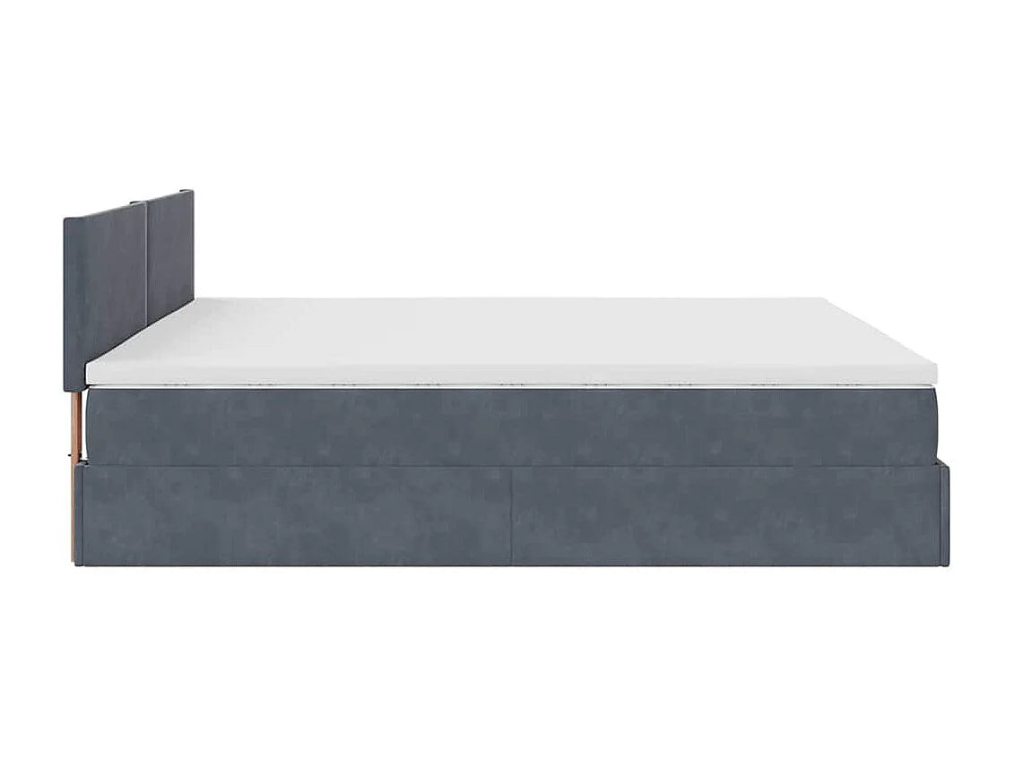 Lit Coffre 200x200 Velours Gris avec Matelas, LED et Port USB — vue 6