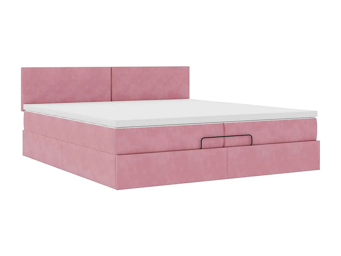 Lit Coffre 200x200 Velours Rose avec Matelas, LED et Port USB — vue 4