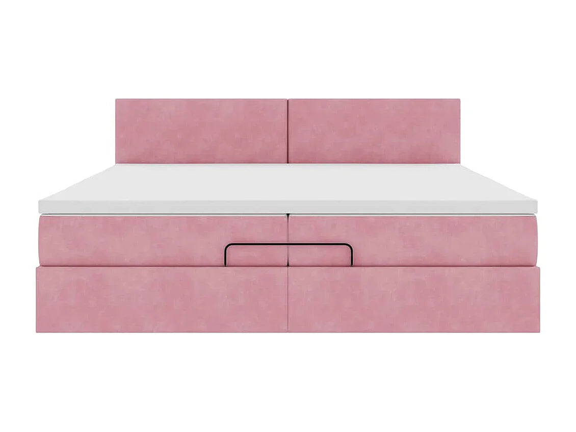 Lit Coffre 200x200 Velours Rose avec Matelas, LED et Port USB — vue 5