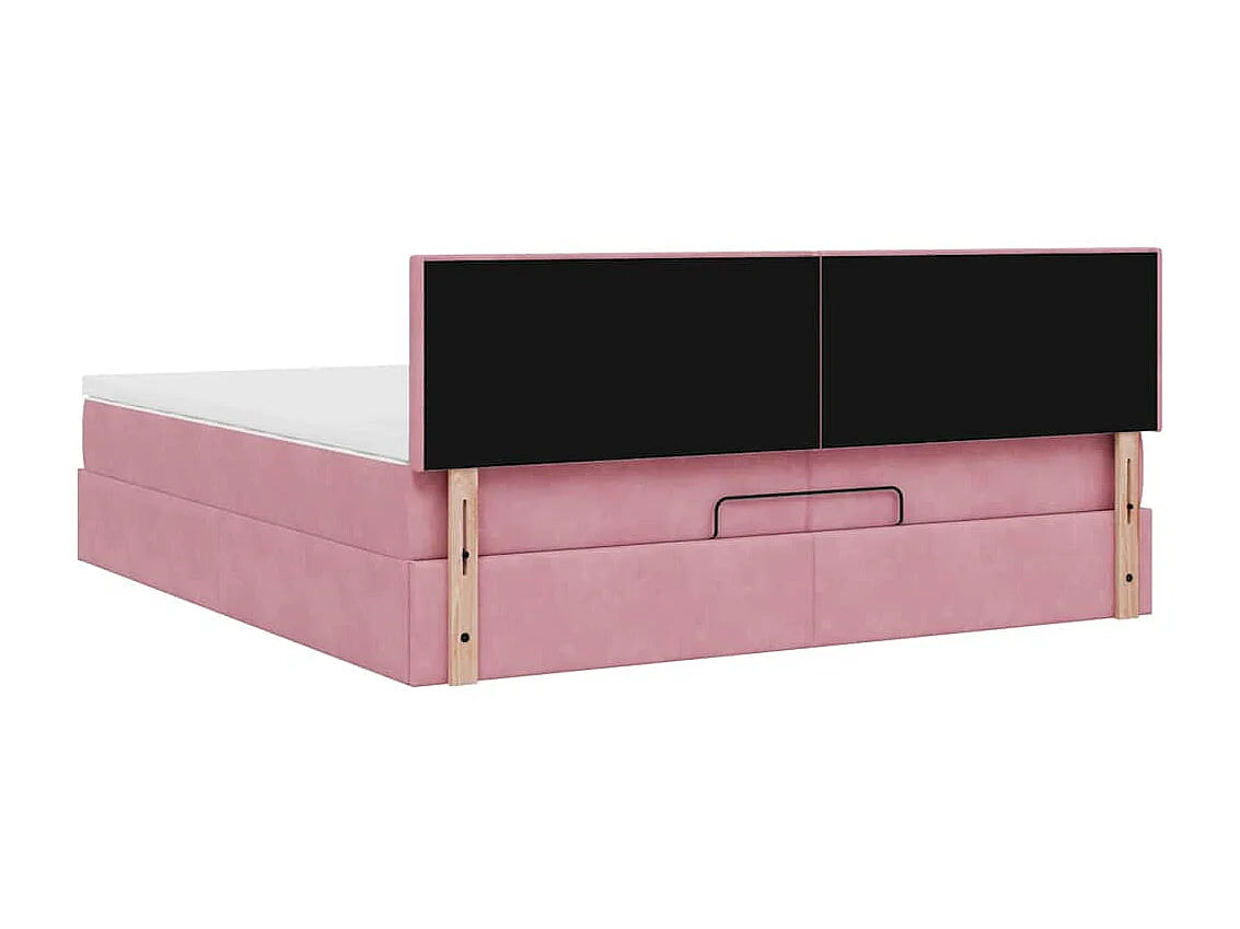 Lit Coffre 200x200 Velours Rose avec Matelas, LED et Port USB — vue 6