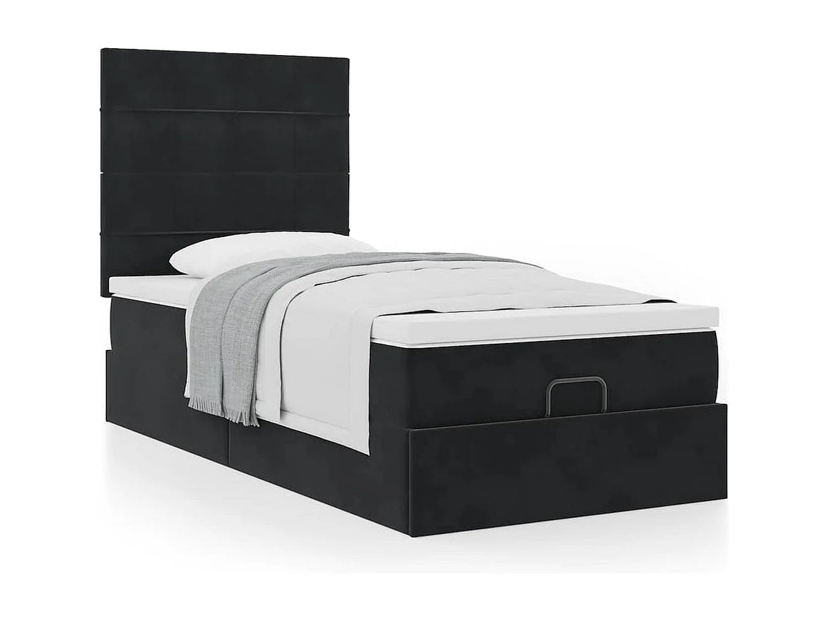 Lit Coffre 90x190 Velours Noir avec Matelas — vue 3