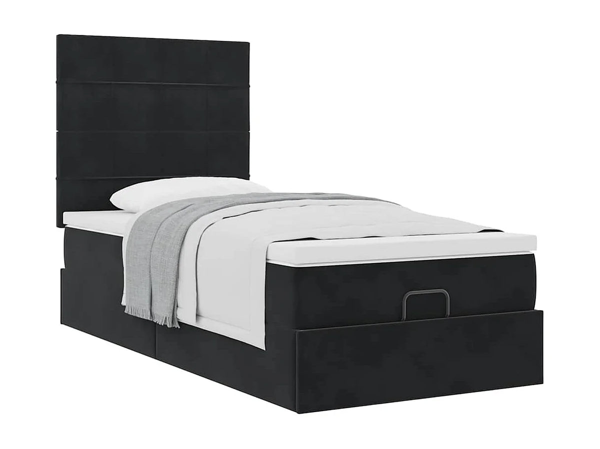 Lit Coffre 90x190 Velours Noir avec Matelas — vue 4