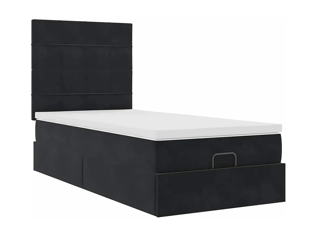 Lit Coffre 90x190 Velours Noir avec Matelas — vue 9