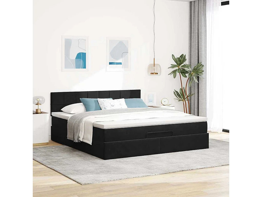 Lit Coffre 180x200 Velours Noir avec Matelas — vue 2