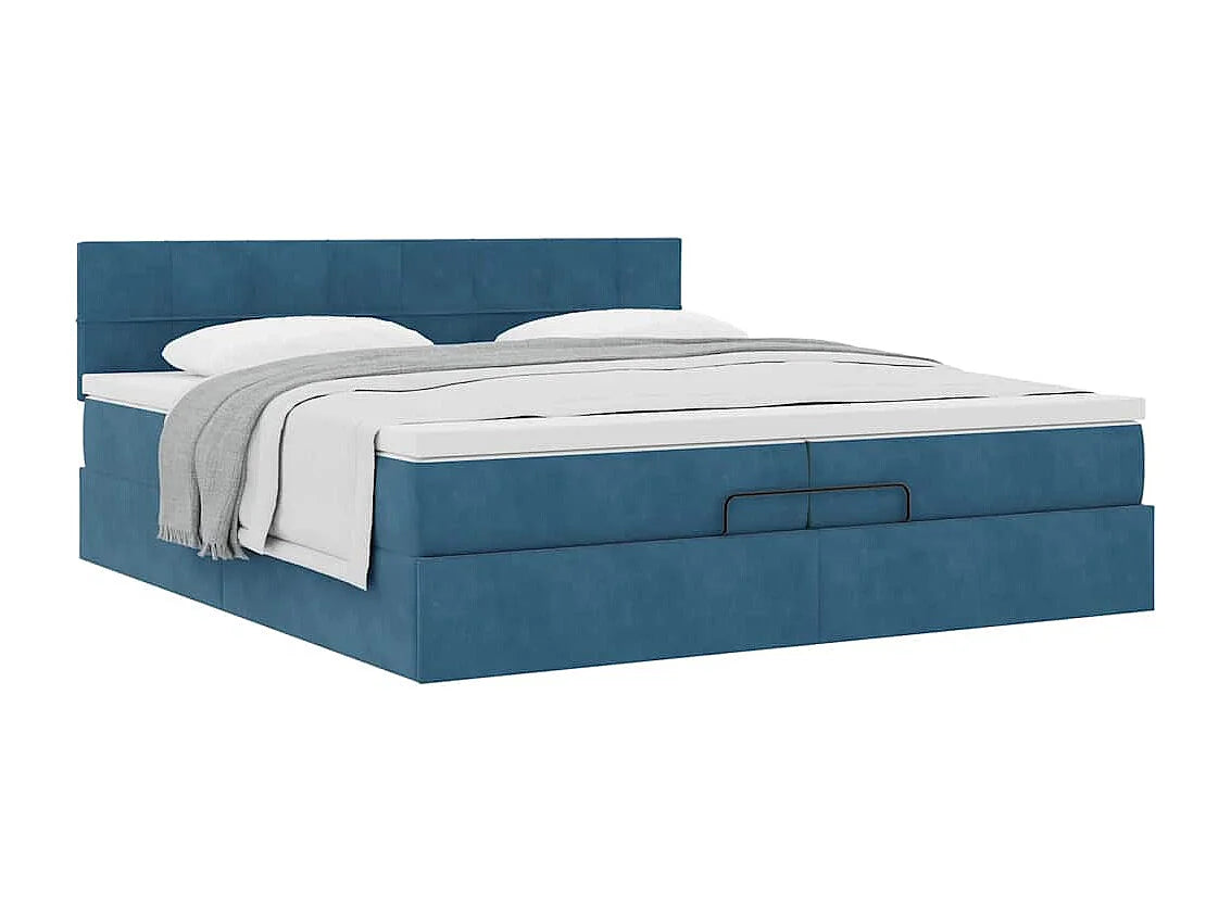 Lit Coffre 200x200 Velours Bleu avec Matelas — vue 3