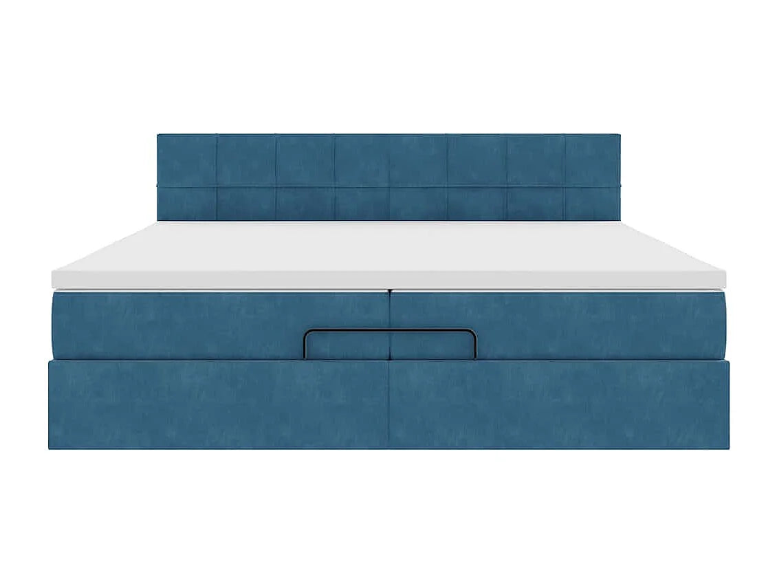 Lit Coffre 200x200 Velours Bleu avec Matelas — vue 4