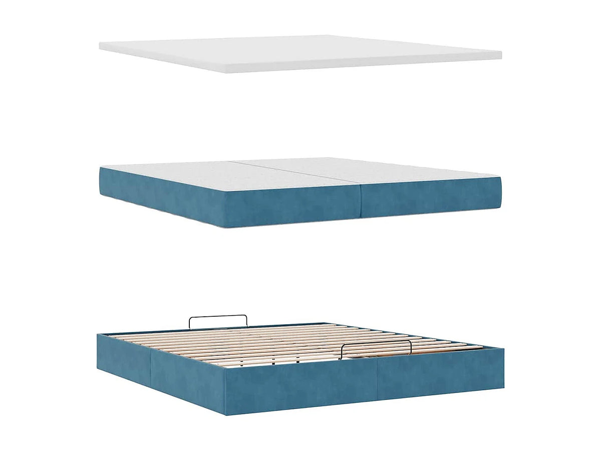 Lit Coffre 200x200 Velours Bleu avec Matelas — vue 5