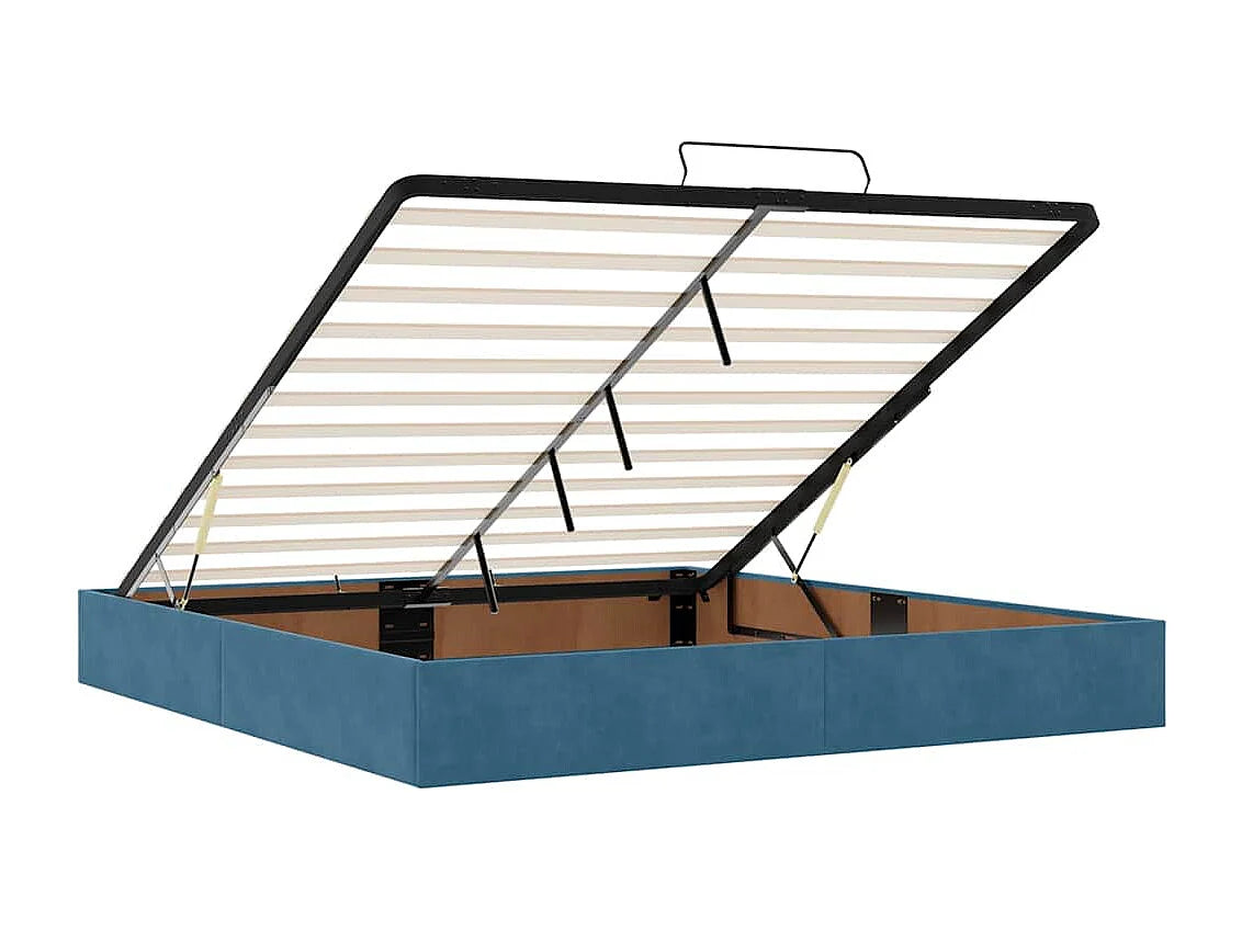 Lit Coffre 200x200 Velours Bleu avec Matelas — vue 10