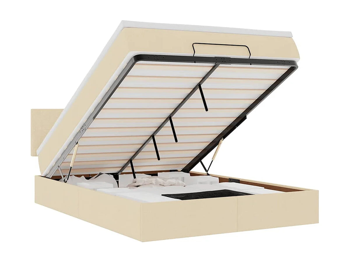 Lit Coffre 140x190 Tissu Crème avec Matelas, LED et Port USB — vue 9