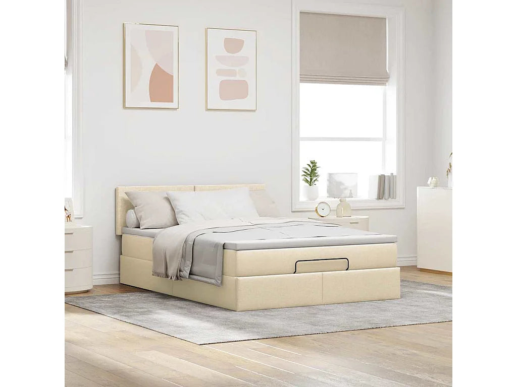 Lit Coffre 140x190 Tissu Crème avec Matelas, LED et Port USB — vue 3