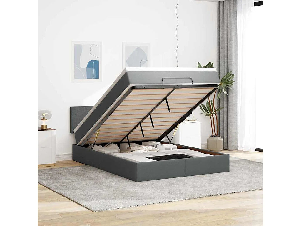 Lit Coffre 140x190 Tissu Crème avec Matelas