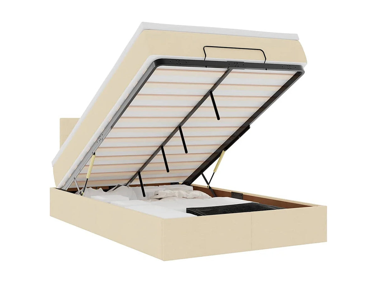 Lit Coffre 140x190 Tissu Crème avec Matelas — vue 8