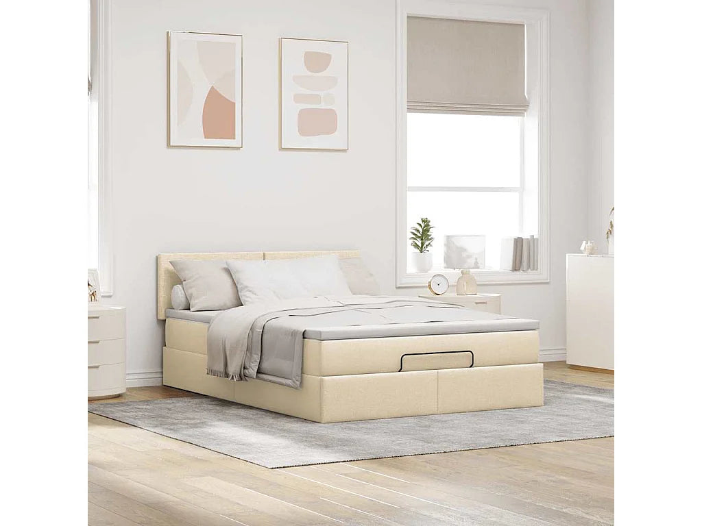 Lit Coffre 140x190 Tissu Crème avec Matelas — vue 2