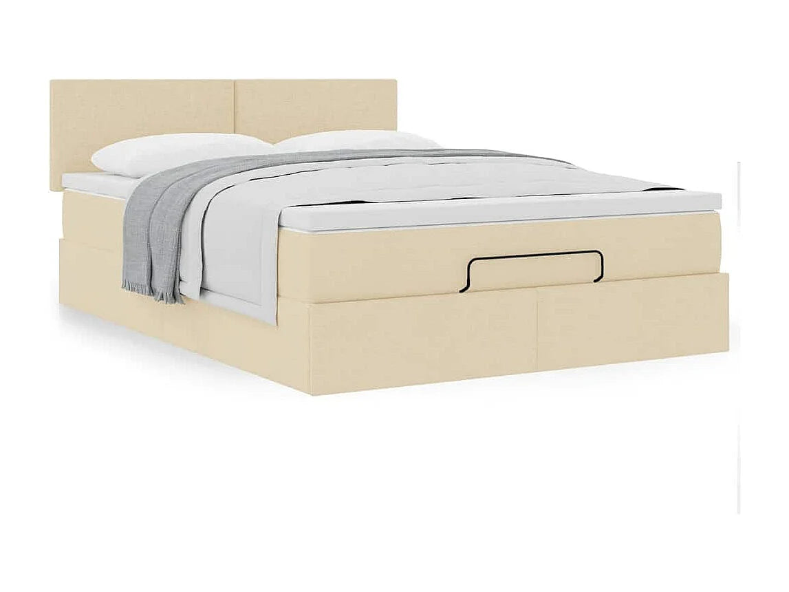 Lit Coffre 140x190 Tissu Crème avec Matelas — vue 3