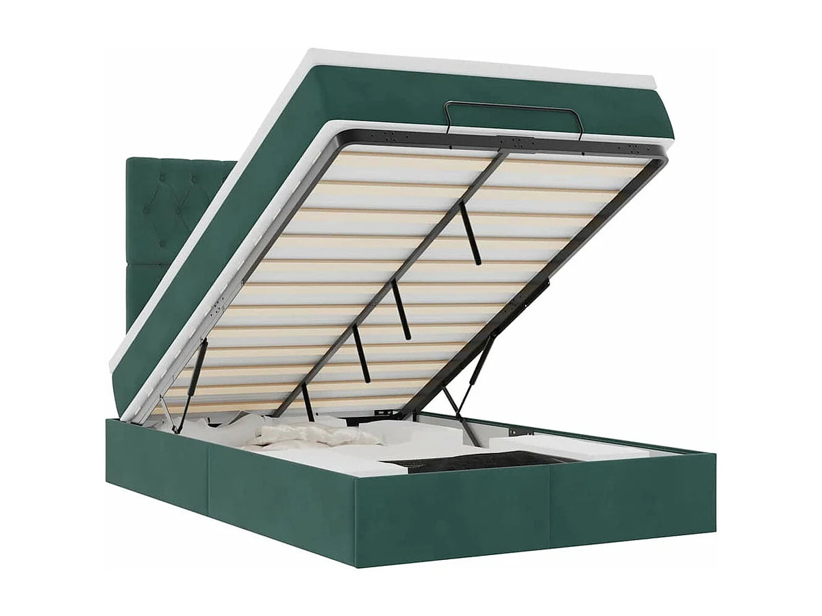 Lit Coffre 120x200 Velours Vert avec Matelas — vue 8