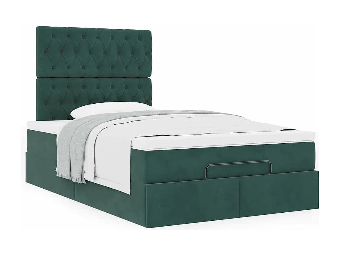 Lit Coffre 120x200 Velours Vert avec Matelas — vue 3
