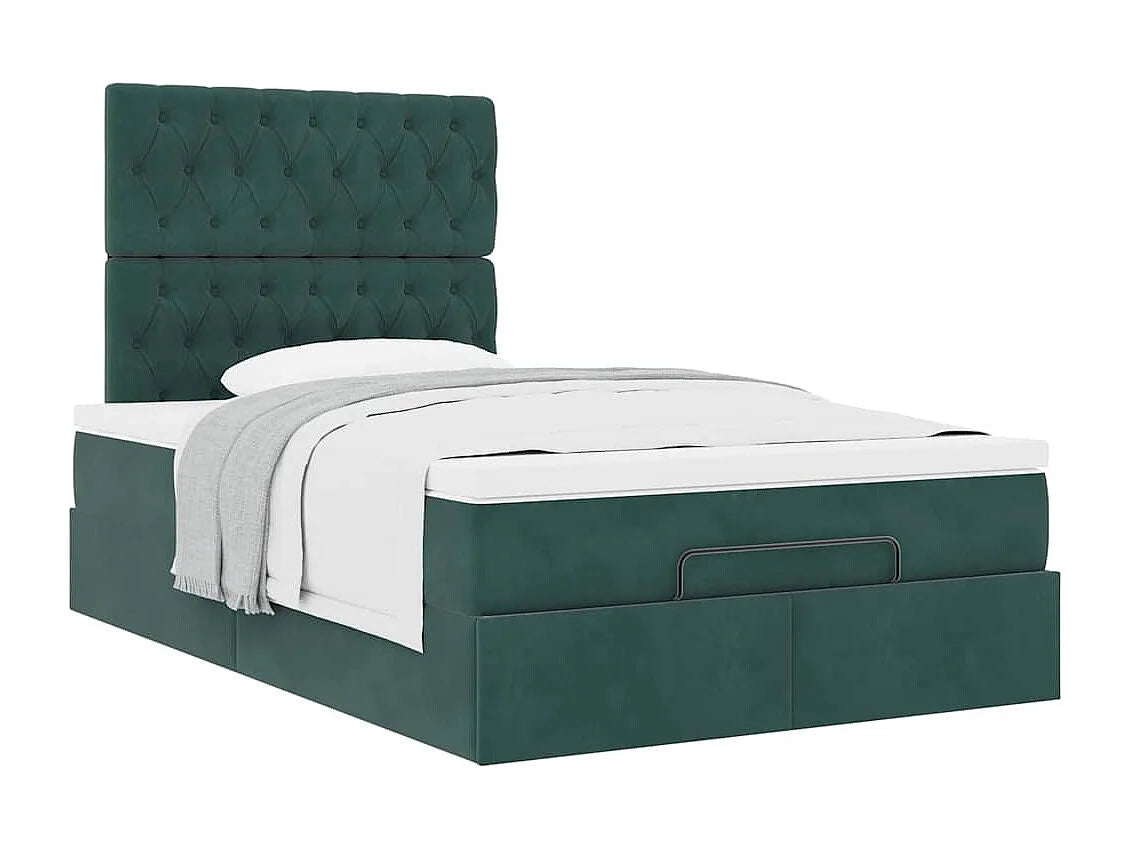 Lit Coffre 120x200 Velours Vert avec Matelas — vue 4
