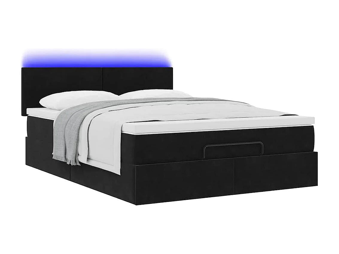 Lit Coffre 140x190 Velours Noir avec Matelas, LED et Port USB — vue 3