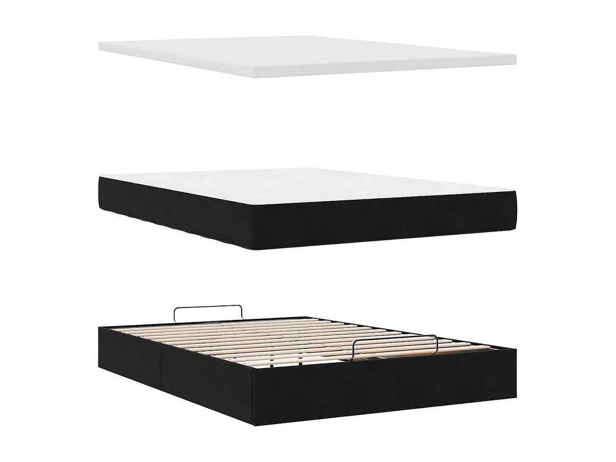 Lit Coffre 140x190 Velours Noir avec Matelas, LED et Port USB — vue 9