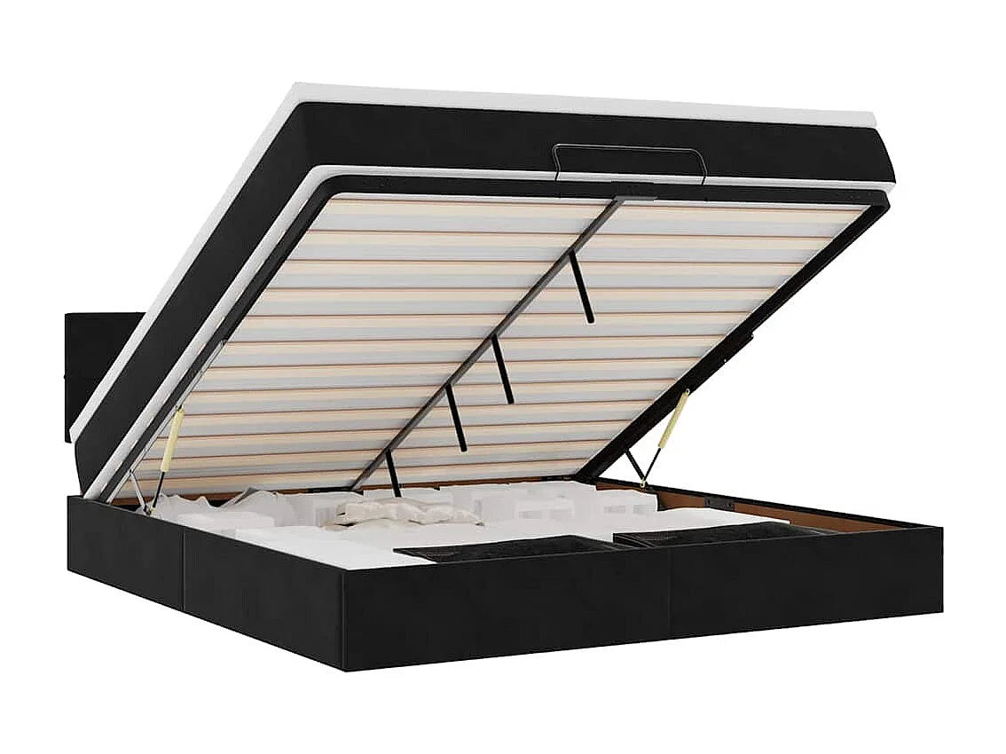 Lit Coffre 180x200 Velours Noir avec Matelas, LED et Port USB — vue 8