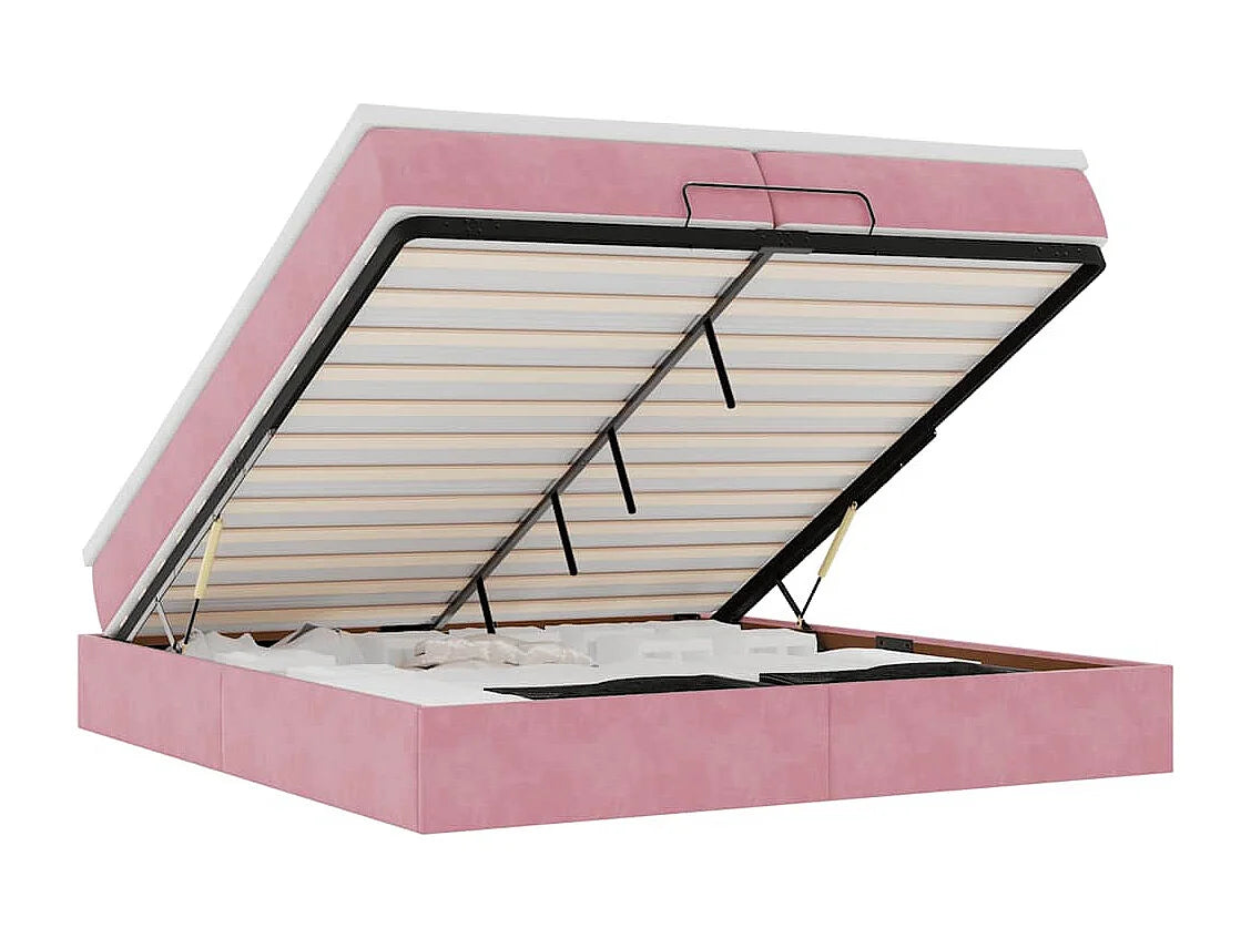 Lit Coffre 200x200 Velours Rose avec Matelas — vue 8