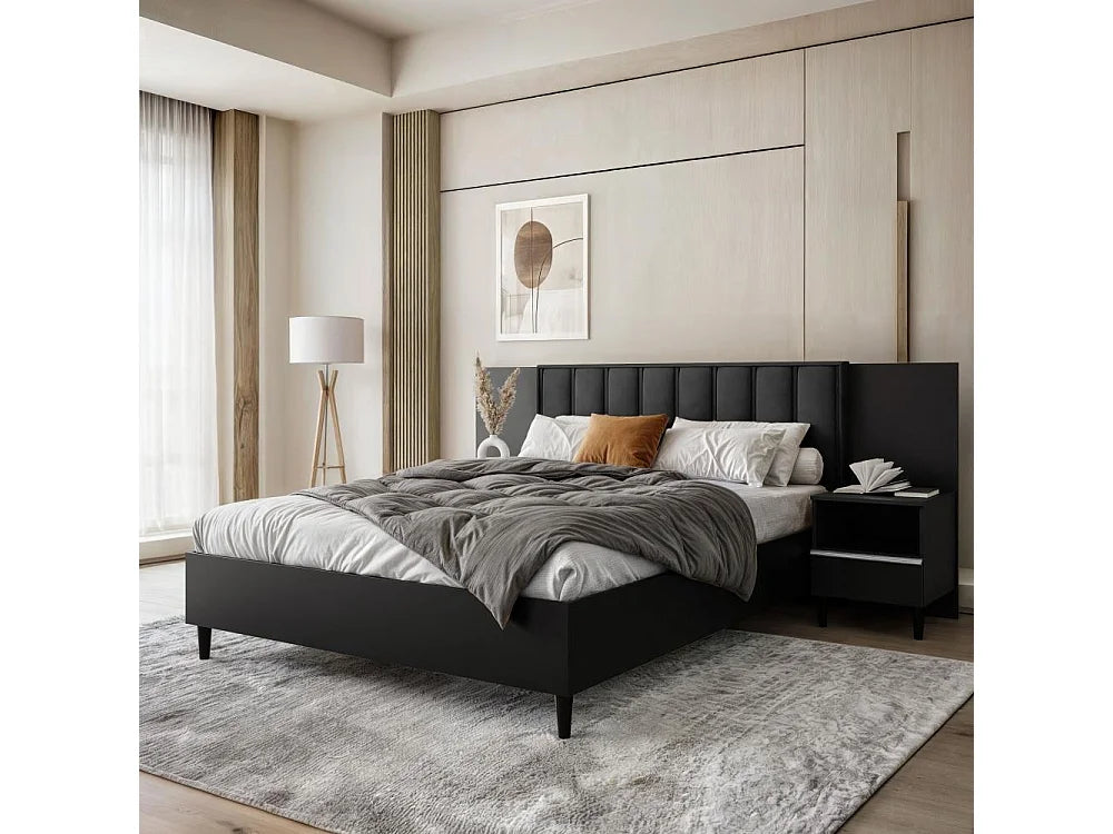 Lit Coffre 100x200 Tissu Noir