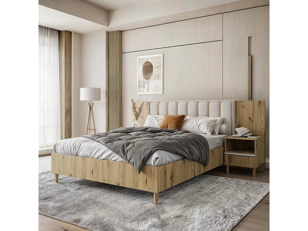 Lit Coffre 100x200 Tissu Beige