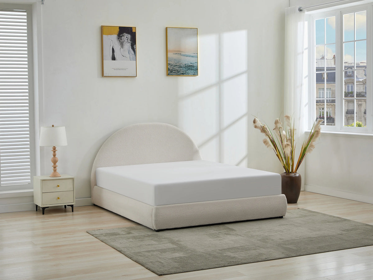 Lit Coffre 160x200 Tissu Bouclette Crème - LIRIMO — vue 2