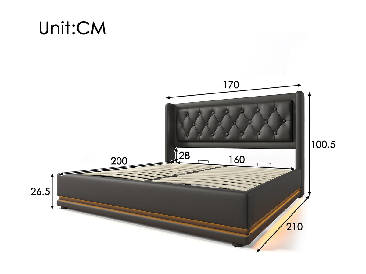 Lit Coffre 160x200 Simili Cuir Noir avec Matelas, LED et Port USB — vue 8