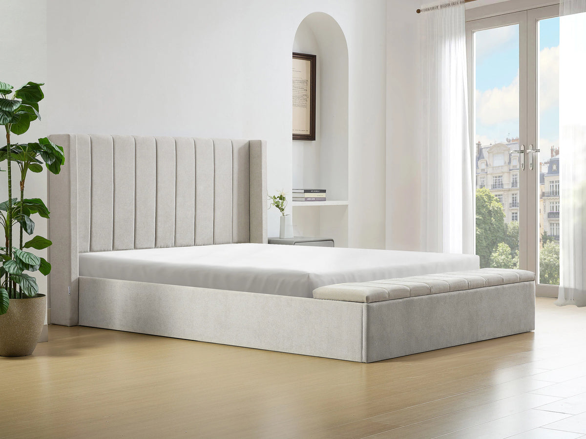 Lit Coffre 180x200 Tissu Beige - DOUINO — vue 2