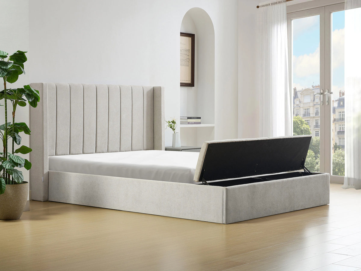 Lit Coffre 180x200 Tissu Beige - DOUINO — vue 4