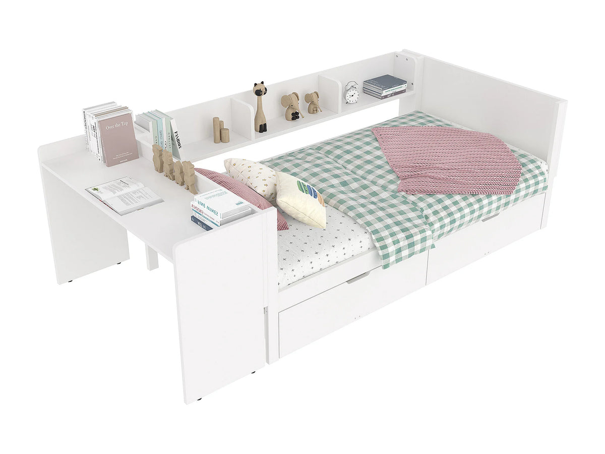Lit Coffre 90x200 Bois Blanc avec Tiroirs — vue 6