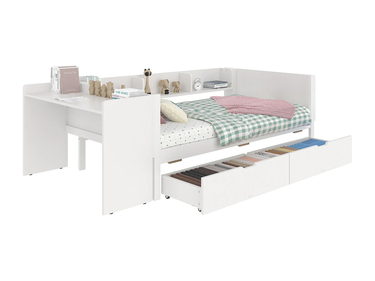 Lit Coffre 90x200 Bois Blanc avec Tiroirs — vue 7