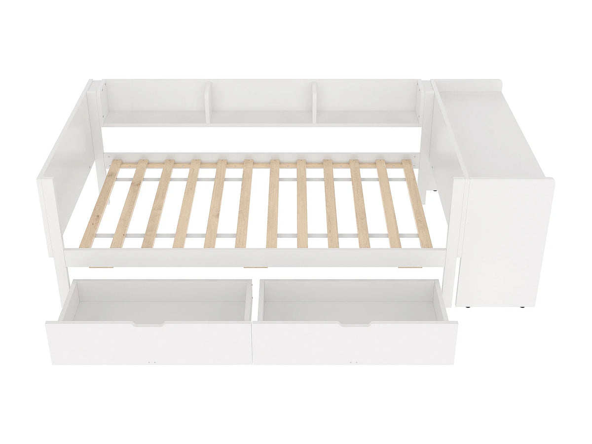 Lit Coffre 90x200 Bois Blanc avec Tiroirs — vue 8