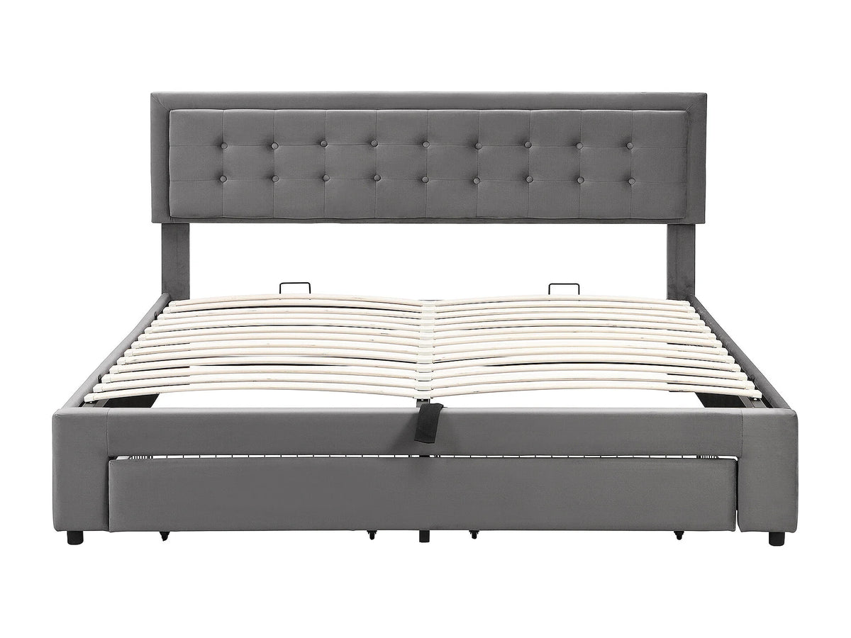 Lit Coffre 160x200 Velours Gris avec Tiroirs — vue 6