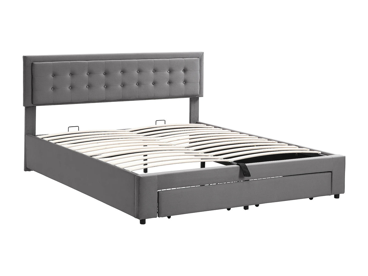 Lit Coffre 160x200 Velours Gris avec Tiroirs — vue 7