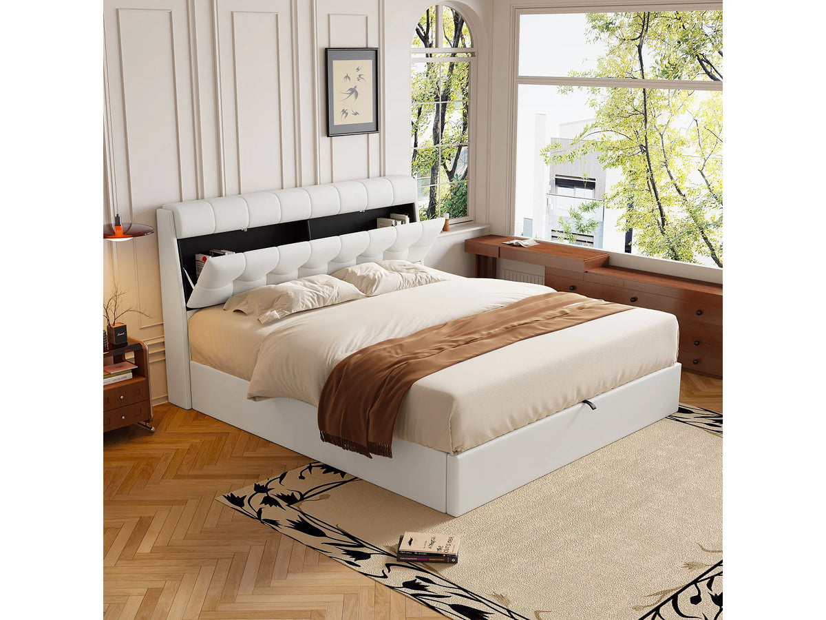 Lit Coffre 160x200 Simili Cuir Blanc Capitonné — vue 2