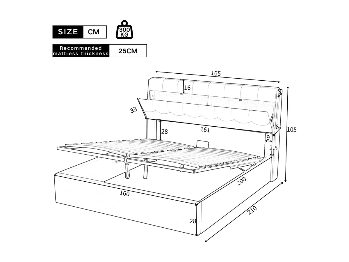 Lit Coffre 160x200 Simili Cuir Blanc Capitonné — vue 7