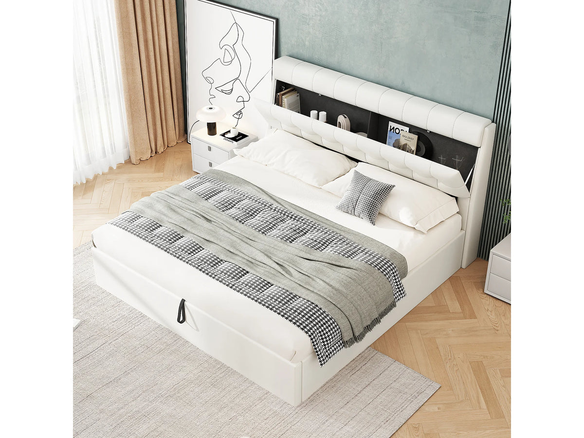 Lit Coffre 160x200 Simili Cuir Blanc Capitonné — vue 4