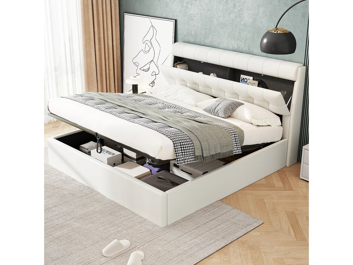 Lit Coffre 160x200 Simili Cuir Blanc Capitonné — vue 8