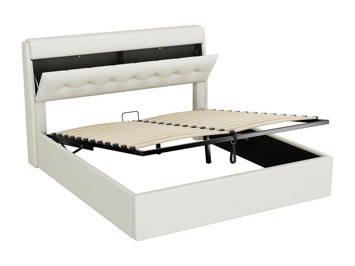 Lit Coffre 160x200 Simili Cuir Blanc Capitonné — vue 6