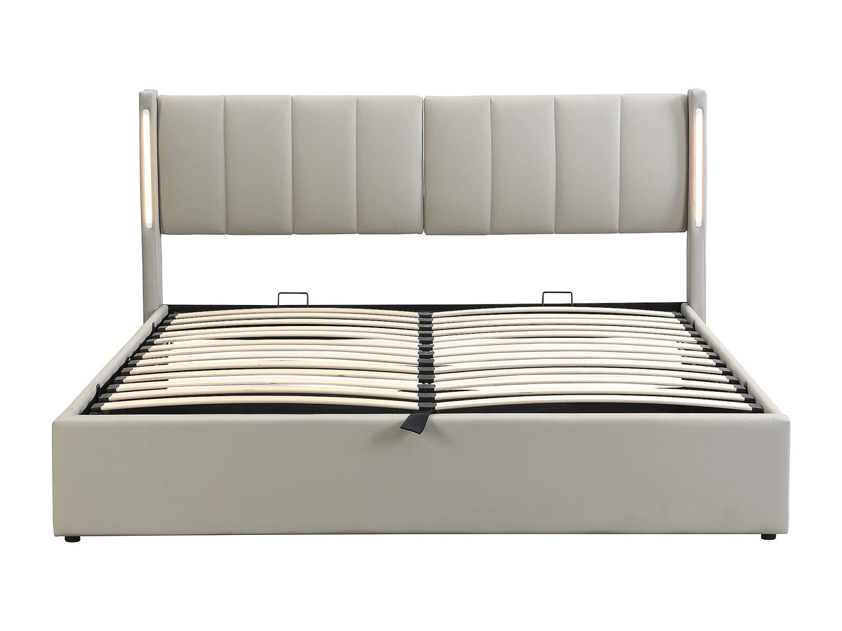 Lit Coffre 140x190 Simili Cuir Gris avec LED et Port USB — vue 4