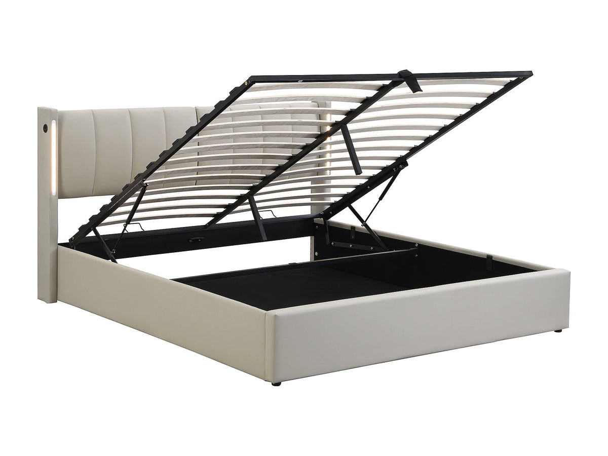 Lit Coffre 140x190 Simili Cuir Gris avec LED et Port USB — vue 6