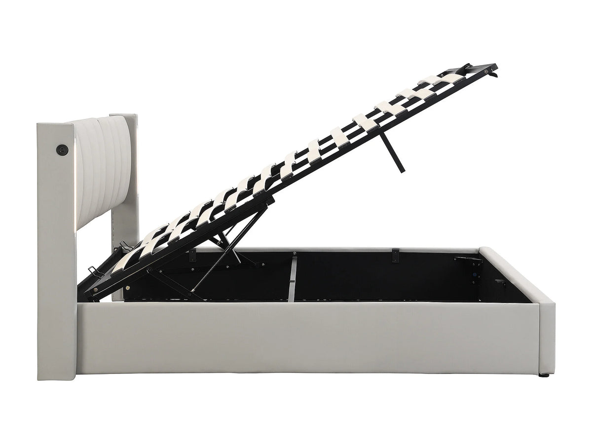 Lit Coffre 140x190 Simili Cuir Gris avec LED et Port USB — vue 7
