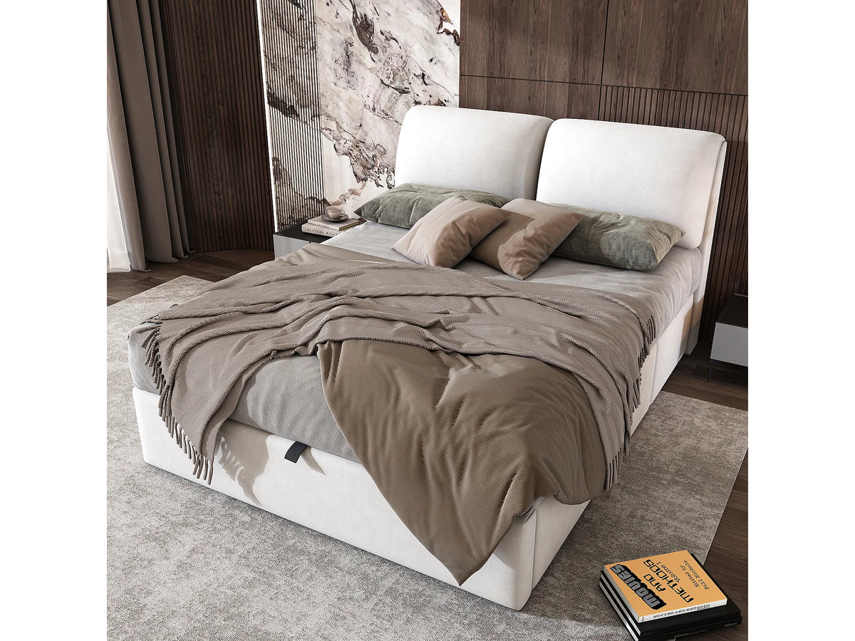 Lit Coffre 140x200 Velours Beige avec Tiroirs