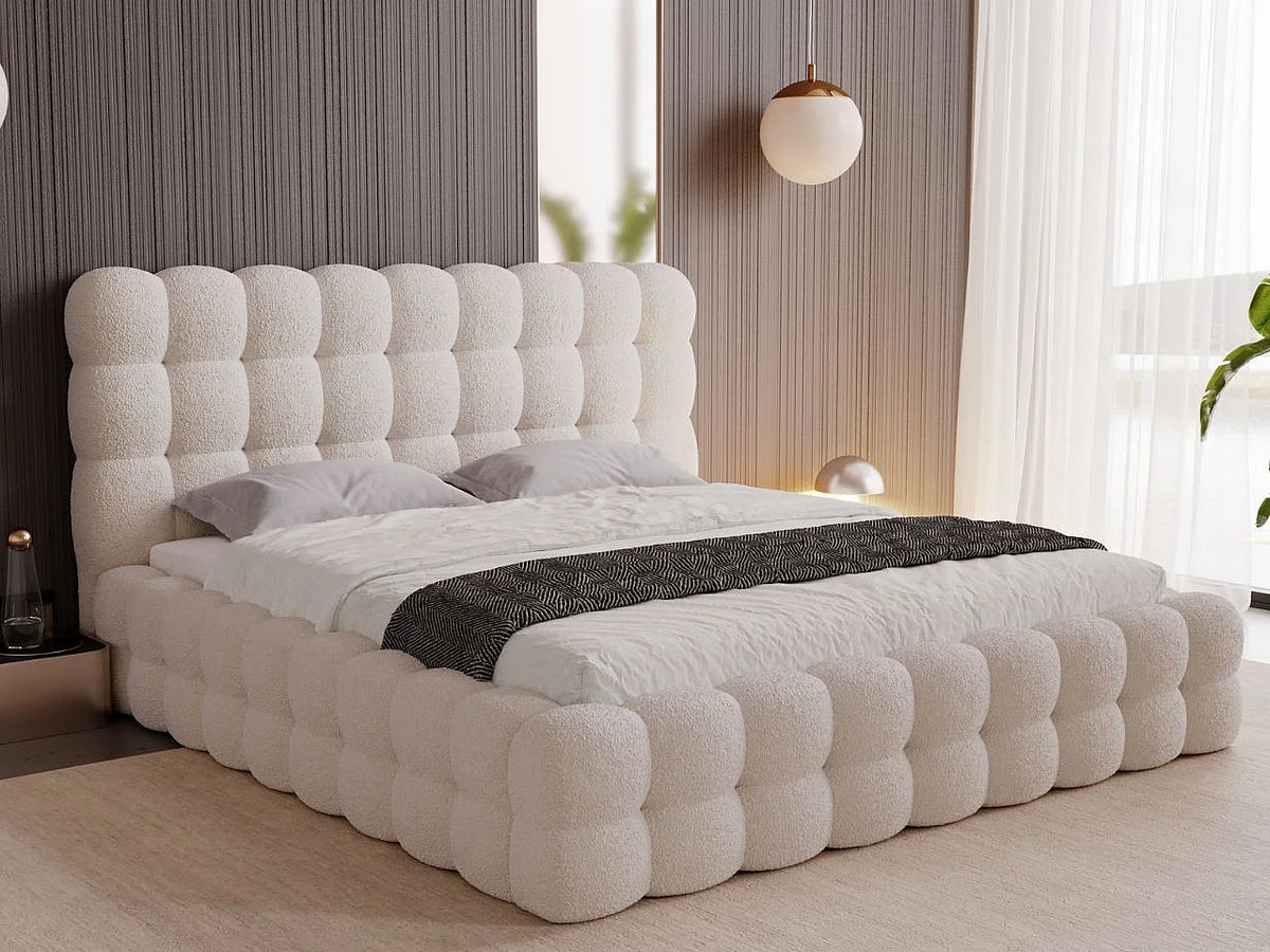 Lit Coffre 140x200 Tissu Bouclette Beige