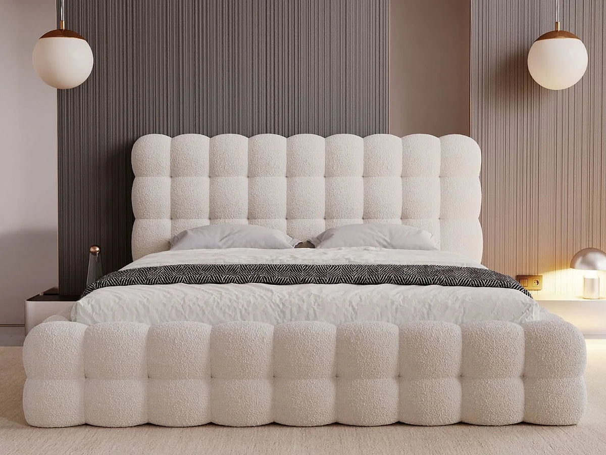 Lit Coffre 140x200 Tissu Bouclette Beige — vue 2