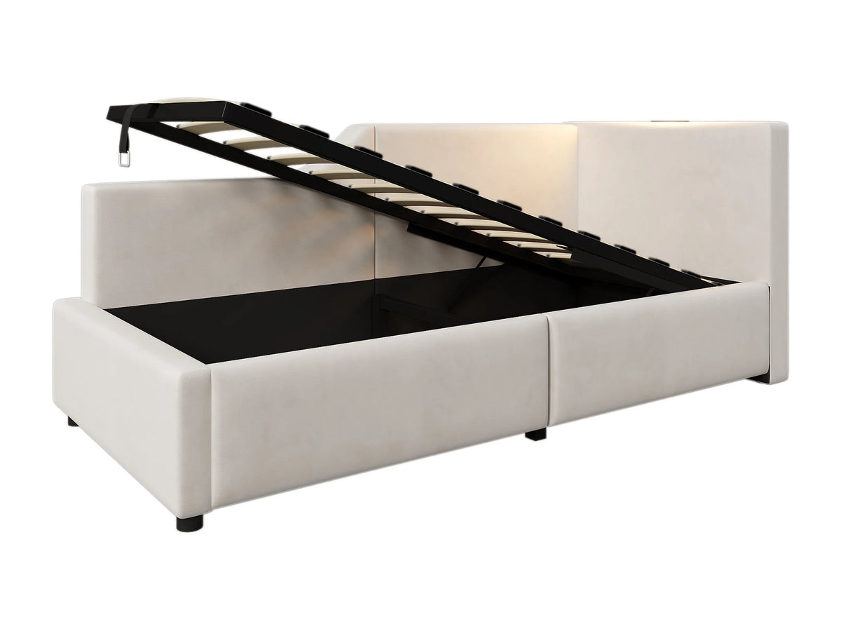 Lit Coffre 90x190 Velours Beige avec LED et Port USB — vue 7