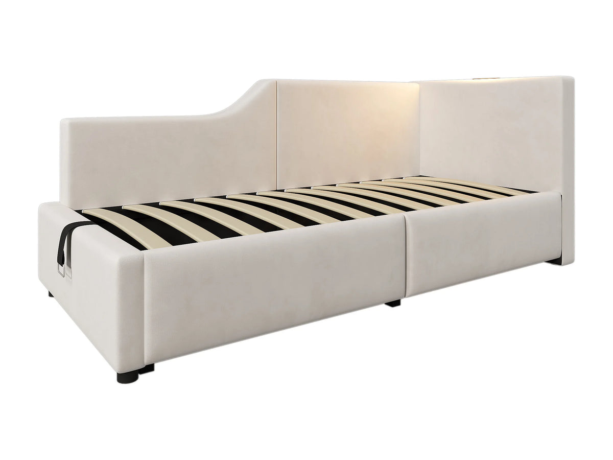 Lit Coffre 90x190 Velours Beige avec LED et Port USB — vue 8