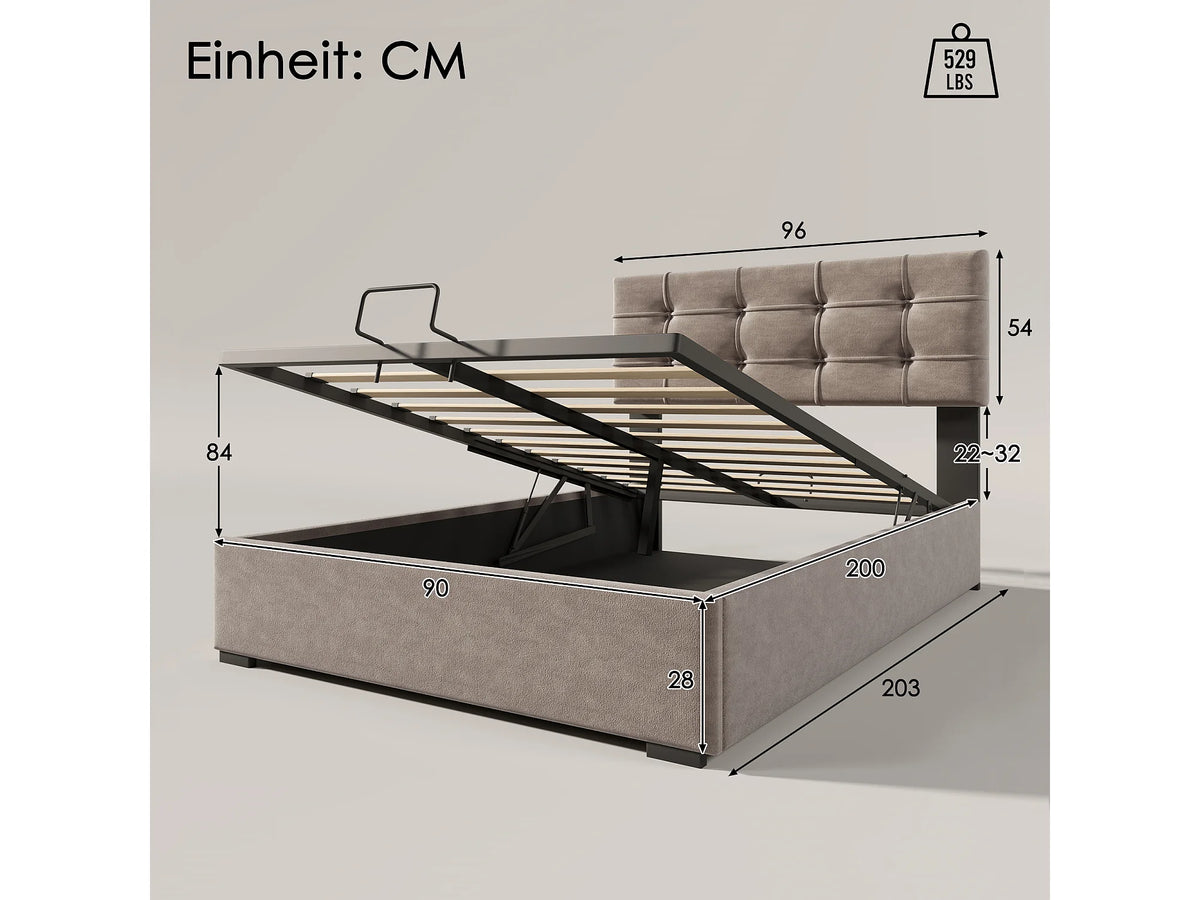 Lit Coffre 90x200 Velours Gris clair — vue 6
